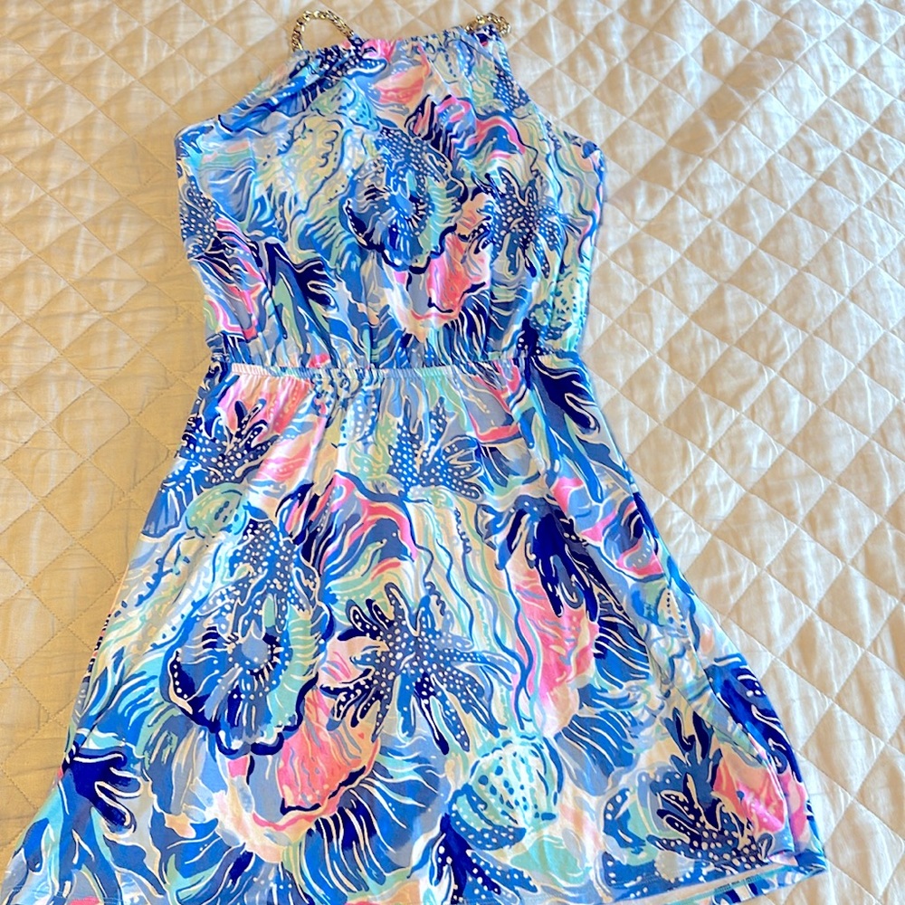 Lilly Pulitzer Blue Pink Multicolor Halter Mini Dress